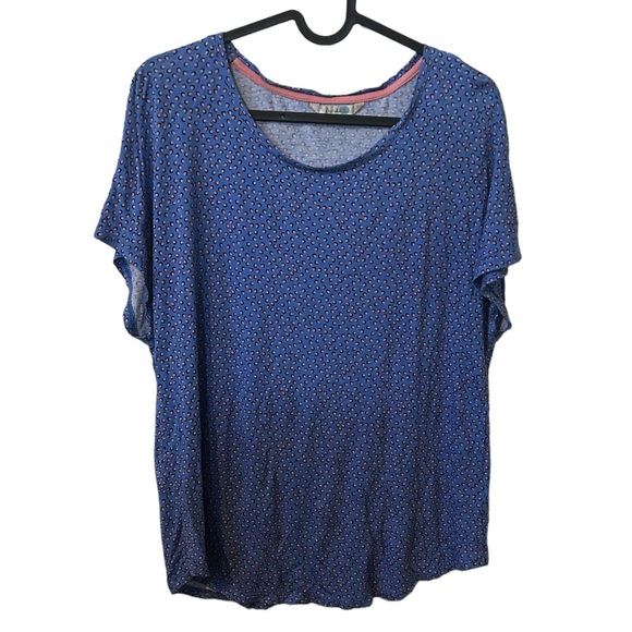 Boden Blue With Pink Dot Pattern 100% Viscose Short Sleeve Size 10 Spring Blouse - Picture 7 of 7